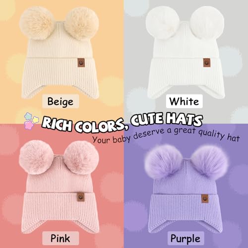 Kids Beanie hat Infant Winter Hat Cap Pom Pom Soft Warm Hat Fleece Lined Knit Cap for Boys Girls 0-2T4