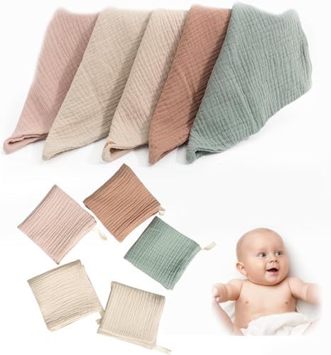 Qooloo Baby Waschlappen 10 Stücke Baby Musselin Waschlappen Baby-Handtücher Weiche Neugeborene Baby Gesichtstücher Baby Wipes aus Bio-Baumwolle 23 * 23 cm