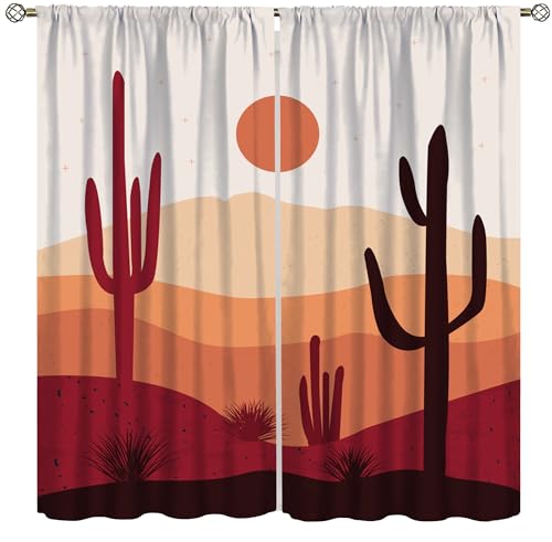 Abstract Mountain Art Curtain Set Boho Mid Century Minimalist Sunrise