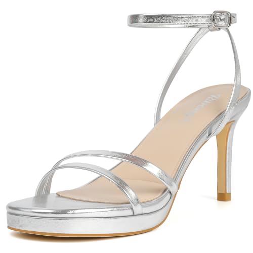 Image of RIBONGZ High Heels for Women Kitten Heeled Sandals with Ankle Strap Round Open Toe Strappy Stiletto Heels Comfort Summer Wedding Party Evening Prom Daily Dressy Shoes