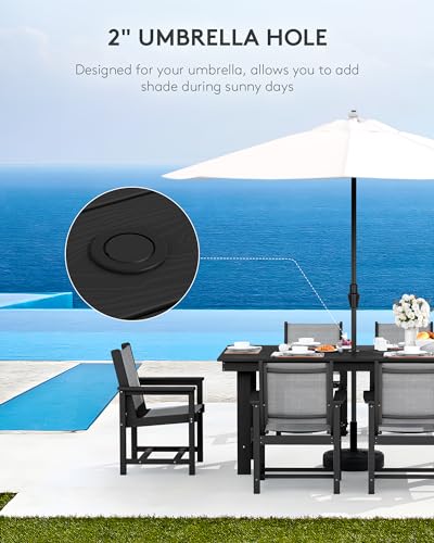 Image of SERWALL 5 Pcs HDPE Patio Dining Set with 1 Table & 4 Woven Chairs, Gray | HDPE Outdoor Dining Set with Rectangular Table & 4 Woven Chairs, All-Weather Patio Dining Furniture