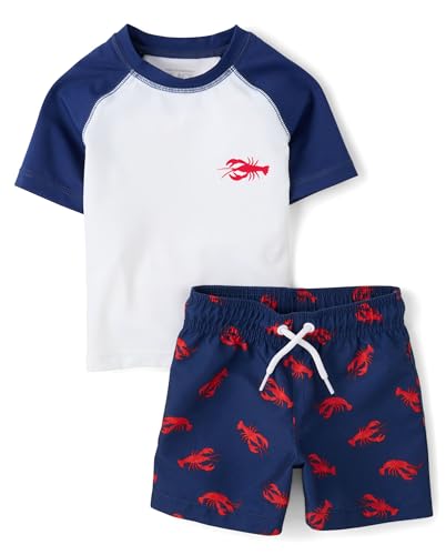 The Children's Place,Baby Boys,and Toddler Short Sleeve Rashguard and Bottoms,Lobsters,6 Months,9 Months
