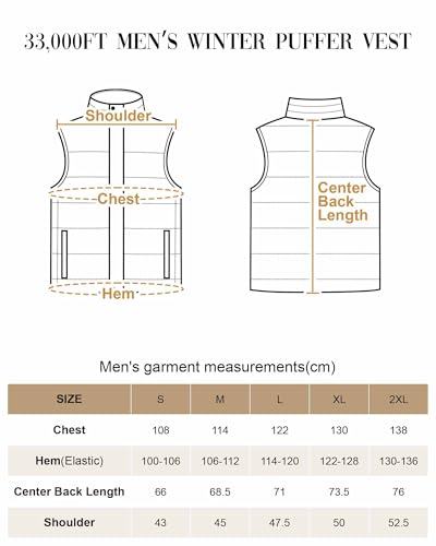 33,000ft Herren Steppweste Winterweste Warme Sportwesten für Männer Outdoor Weste Wasserbeständige Pufferweste mit 4 Taschen für Golf Wandern Reiten Freizeit Schwarz XL
