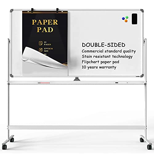Dry Erase Whiteboard Easel on Wheels - 70 x 36 Large Double Sided Mobile Whiteboard, Reversible Magnetic Rolling White Board for Home Office Classroom, Flip Chart Holders and Paper Pad