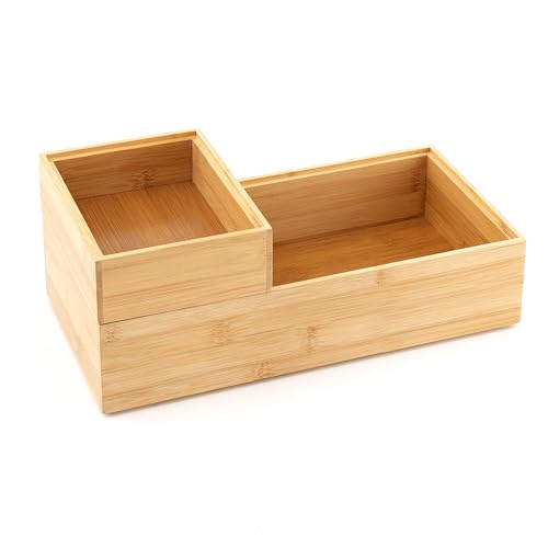 Hanseküche Aufbewahrungsboxen aus Bambus - 2er Set Ordnungsboxen Holz - Schachteln für Schubladen - Organisatorische Aufbewahrung - Stapelbare Kisten