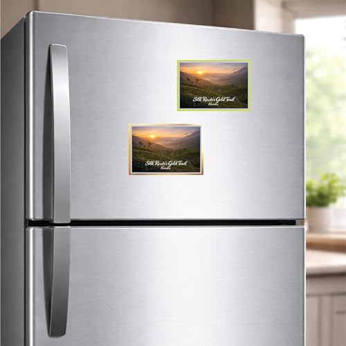 Image of Decorative Fridge Magnet with Glowing Border | Pack of 1 (Silk Route's Gold Trail, Kerala, 3x2 inch - Golden Border)