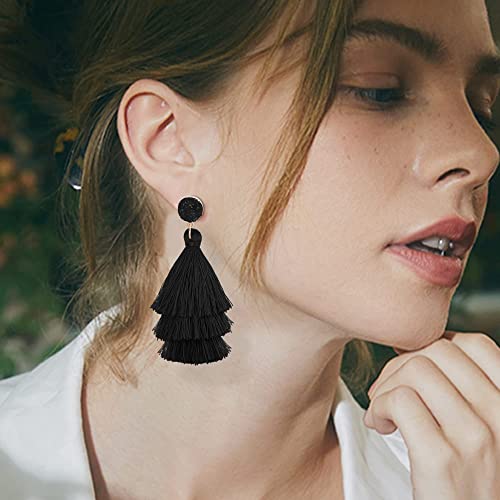 Jstyle Clip On Earrings For Women Girl Statement Bohemian Ratten Acrylic Geometric Twist Drop Dangle Clip Earrings Set For Non Piercied Lightweight Resin Tassel Non Piercing Earrings #TOP6
