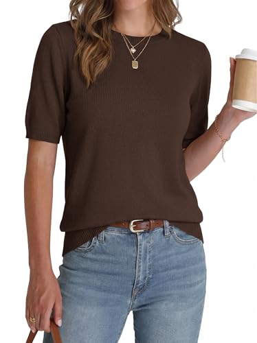 BTFBM Short Sleeve Sweater for Women Spring Tops Crew...