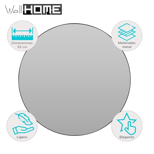 Well Home Okrągłe lustro Ø55cm z metalową ramą w kolorze czarnym i 2 hakami