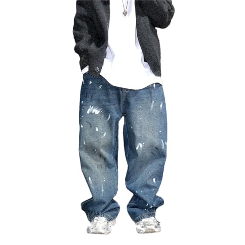 Men’S Casual Straight Fit Cargo Denim Full Length Pants Button Fly Heavyweight Distressed Skateboard Trousers