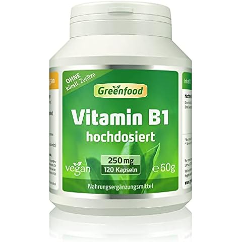 Vitamin B1, 250mg, hochdosiert, 120 Vegi-Kapseln - OHNE künstliche Zusätze. Ohne Gentechnik. Vegan Cover