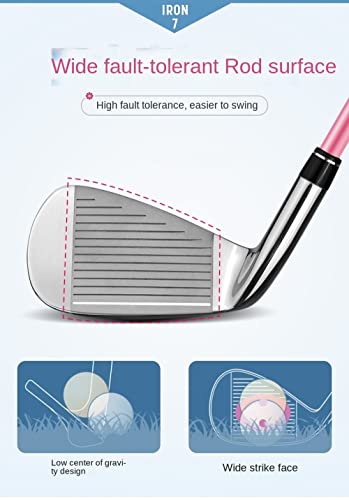 Pink Lady'S Golf Iron 7 Carbon Steel Shaft L Flex Stainless Steel Head Lie 62.5 Loft 34 con Cubierta Elegante diseñada para la precisión y la Comodidad de Las Mujeres en el Campo