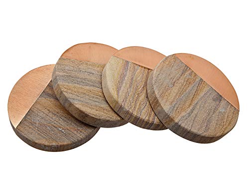 Godinger Coasters for Drink Spill Tabletop Protector - Rainbow Sandstone Wood- Set of Four