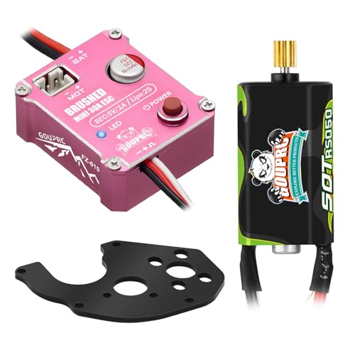 GOUPRC 30A Brushed Mini ESC with 050 50T Brushed Motor & Motor Mount Combo Kit for 1/24 Axial SCX24 AX24 RC Upgrade Pink