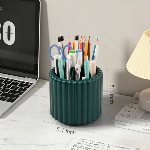 Image of Anyoifax 360 Rotating Pen Holder 7 Slots Desk Organizer Removable Pencil Cup Plastic Art Supplies and Accessories Desktop Storage Box Caddy for Office, School, Home (Teal Green)