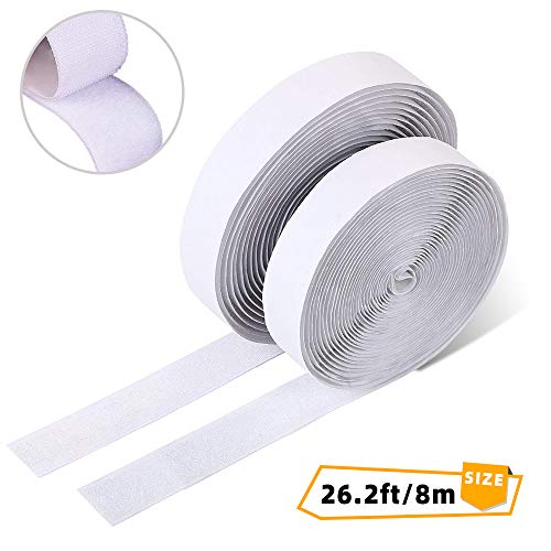 26.2ft/8m Velcro - Velcro Adhesivo Cinta Auto Adhesivo Cinta Rollo Hook y Loop Tape,con 1Roll Gancho y 1Roll Lazo,20mm de Ancho Blanco