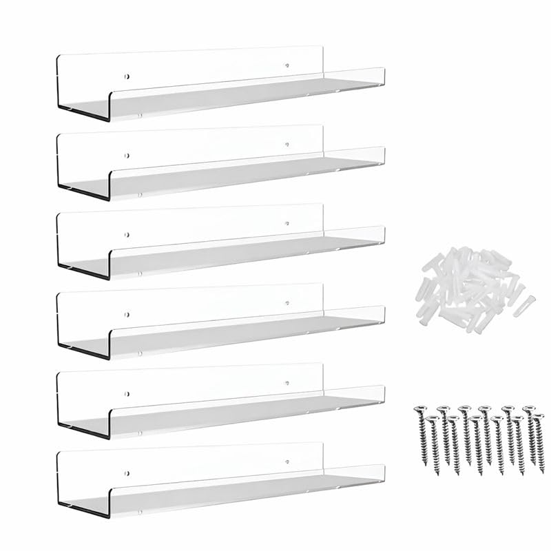 Image of REEUZA15 Clear Acrylic Floating Shelves | Invisible Wall-Mounted Display | Perfect for Bedroom, Living Room, Bathroom, Office | Easy Installation (6)