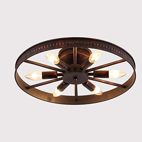 Lámpara de techo retro vintage Anillo de araña industrial 6 llamas óxido Candelabro redonda industria lámpara decorativa casa de campo hierro Cover