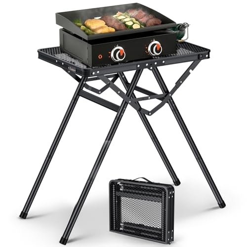 Anbte Mesa Camping Plegable 60 x 40 x 24.5/47.7/71cm, Mesa Plegable para Parrilla, Soporta 80KG, Estable, Tablero Resistente al Calor para Camping Barbacoa Cocina Patio