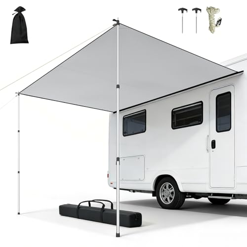 Sonnensegel Wohnwagen mit Keder 3 x 2,5 m, Wohnwagen Markise mit Stangen, 3000mm+ Wasserdicht & UPF 50+ Schutz, 3er Kederschiene - 5 mm, 7 mm und 10 mm, Vorzelt Plane für Camper & Wohnmobil Tarp