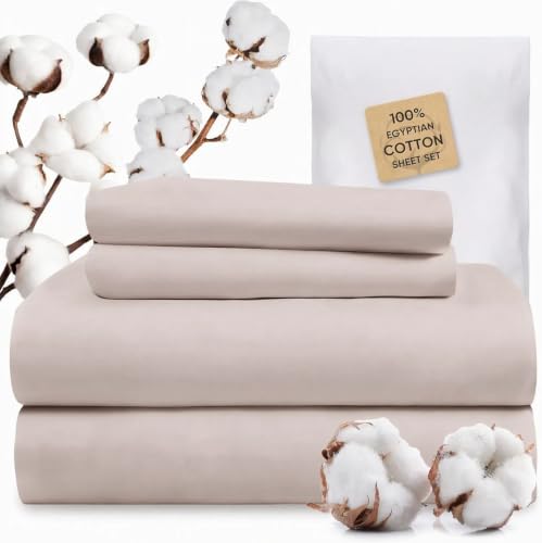 Image of TWK 1200 Thread Count 100% Egyptian Cotton Sheets Bed Set,Thickness,Long-Lasting Durability,Resists Pilling,Deep Pocket Up to 18 inch,with a Laundry Bag (Sand, Queen)