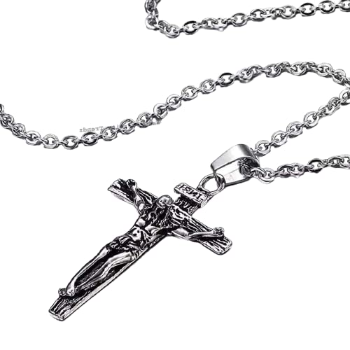 Oxidized Silver Jesus Cross Pendant Necklace for Men-image-28