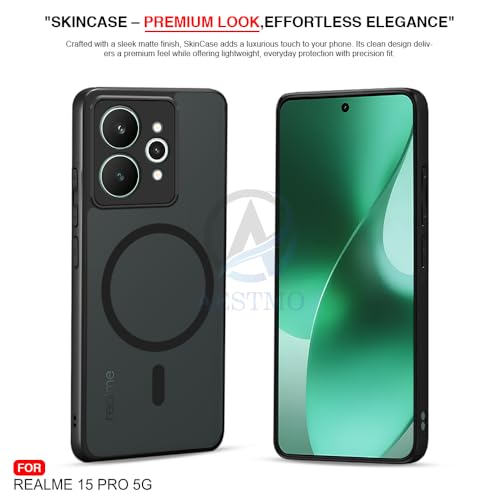 Image of AESTMO Realme 15 Pro 5G Back Cover | 360 Protection | Matte Frosted Hard Back Translucent | Compatible with MagSafe Accessories for Realme 15 Pro 5G (MagSafe Matte Hard Black Bumber)