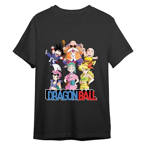 Comic Studio Dragon Ball Goku, Krillin, Bulma, Chichi, Kamesennin Black Short Sleeve T-Shirt, Negro, L Unisex