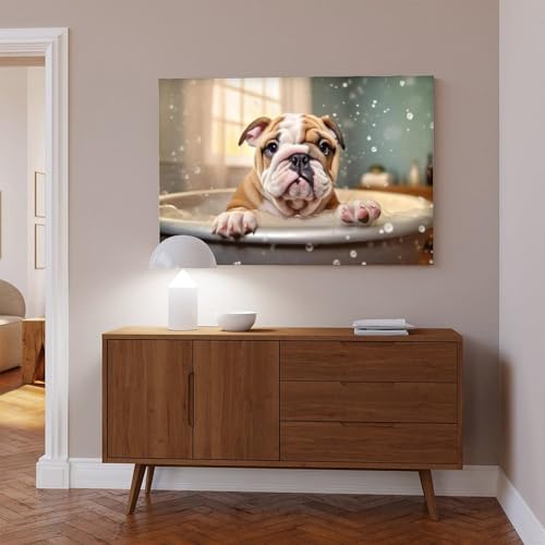 Impression sur toile bouledogue dans la baignoire 40x60cm pour déco murale - 6