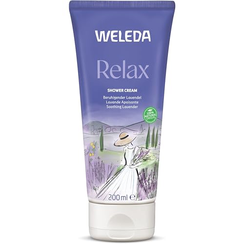 WELEDA Bio Relax Duschgel vegan - Naturkosmetik Aroma Shower Duschseife für Frauen & Männer mit Lavendel / Bergamotte Duft, Natürliche Hautpflege Dusche zur Reinigung von Gesicht & Körper (1x 200ml)