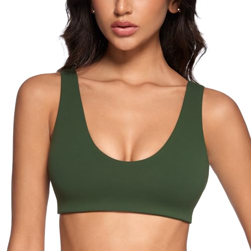 Image of INGIA Womens U-Neck Sports Bra Padded U Back Medium Impact Fitness Yoga Bar Workout Crop Top with Built in Bra