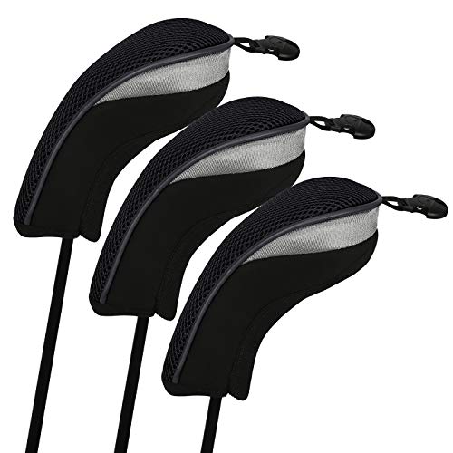 HDE Universal Golf Club Covers Golf Head Covers for Driver & Fairway Woods Golf Clubs (Set of 3) - Black