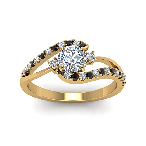 Image of Choose Your Gemstone Swirl 3 Stone Diamond CZ Engagement Ring Yellow Gold Plated Round Shape Side Stone Engagement Rings for Women, Girls and Ladies US Size 4 to 12