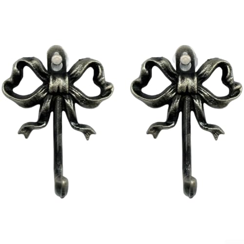 Perchero de pared con doble gancho en forma de lazo vintage hecho de hierro, para sostener múltiples artículos en espacios compactos como entradas y salas de estar (gris)