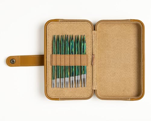 Image of Knit Picks x dellaQ Caspian Green Interchangeable Knitting Needles with Mustard Buddy Case (Mustard and Regular Caspian Needles)