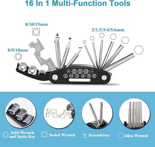KITBEST Kit de reparación de Bicicletas, Kit de Herramientas de Bicicleta con Bomba de Bicicleta y Bolsa, Kit de reparación de Parches de neumáticos de pinchazos con Multiherramienta de Ciclo 16 en 1 - imagen 5