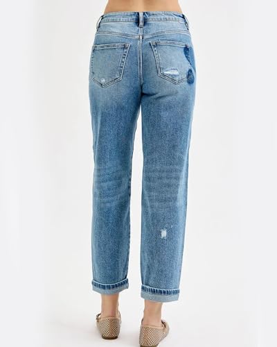 SCOFEEL Women's Cropped Denim Pants Mid Rise Straight Wide Leg Jeans Heart Shade Boyfriend Denim Pant with Pockets4