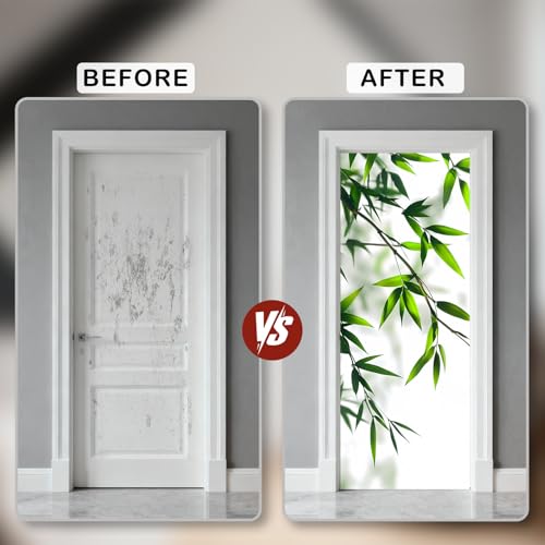 Image of Nuxovilar Bamboo Door Stickers Peel Stick PVC 30.3x78.7 Inches Cover