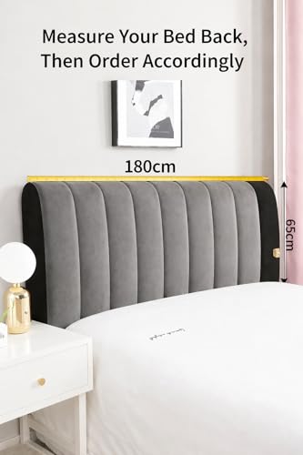 Image of HOMETHREADS Velvet Padded Headboard Cover with Foam - Soft, Wrinkle-Resistant Bed Back Protector, Suitable for Wooden, Leather & Upholstered | Fits 6 ft Headboards only (68x180 cm) (Dark Grey)