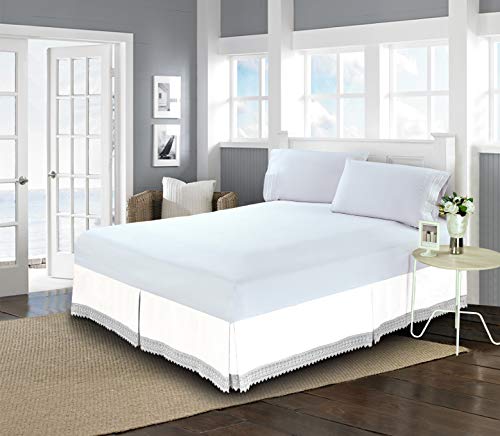 Elegant Comfort ™ Silky-Soft Luxury Lace Fringe Dust Ruffle/Bed Skirt Microfiber Platform Wrinkle And Fade Resistant With 15Inch Drop #TOP2