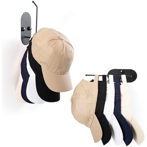 Hat Organizer 2 Pack Hat Organizer for Baseball Caps Hat Rack for Wall Adhesive Wall Drilled Hat Hanger Baseball Hat Storage Wall Mount Vertical Hat Rack for Wall for Door Bedroom Closet (Black, 2PCS) Cover