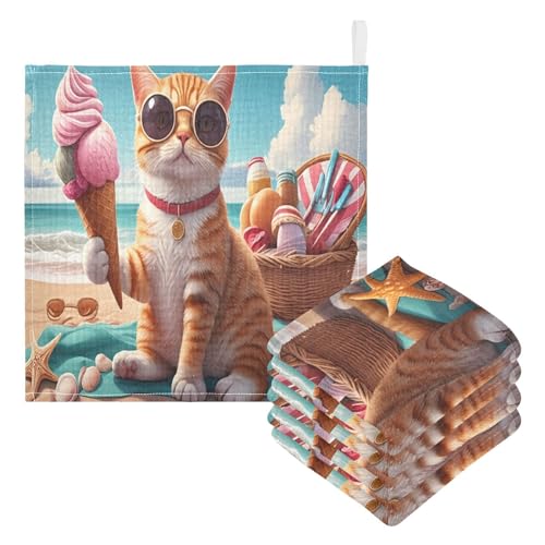 JUMBEAR Funny Cat - Juego de 5 paños de muselina para bebé, toallas de bebé, paños de lavado súper suaves y absorbentes para recién nacidos, bebés y niños pequeños