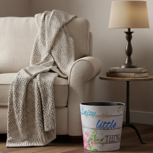 Image of PU Leather Small Trash Can Wastebasket, Round Garbage Container Basket for Bathrooms, Laundry Room, Kitchens, Offices, Kids Rooms, Bedrooms,Dorms,Home Decorative Art Bin, 2.9 Gallon (Little Joy)