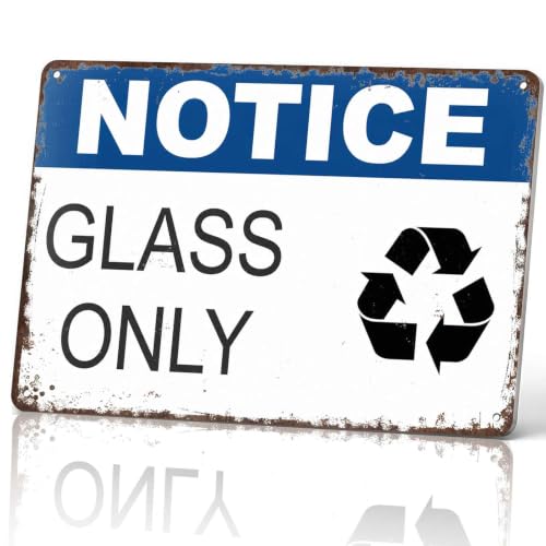Notice Glass Only Recycling Vintage Metal Tin Sign, Retro Wall Decor, Gift For Recycling Lovers, Kitchen Garage Workshop Office, 8X12 Inch