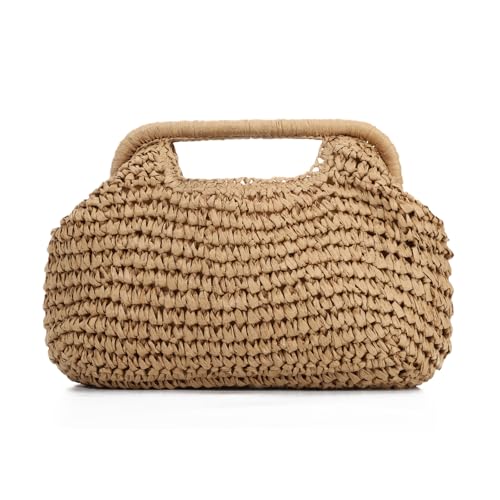 LUI SUI Straw Dumpling Clutch Bag Summer Beach Bag Woven Straw Tote Clutch Purse for Women Vacation Evening Bags