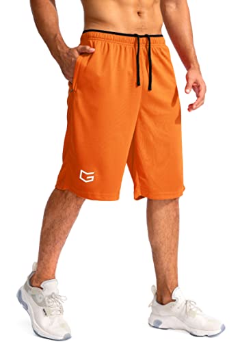 Men's Basketball Shorts With Zipper Pockets Lightweight Quick Dry 11" Long Shorts For Men Athletic Gym(Orange,Xl) #TOP3