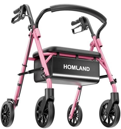 HOMLAND Walkers for Seniors with Seat Portable Rollator Pink