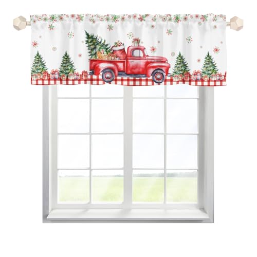 Hliyty Christmas Valance Curtains,Christmas Tree Short Curtains Valance for Small Window,Blackout Curtain Valances,Rod Pocket Short Valance Curtains,Curtains for Bedroom Living Room Kitchen