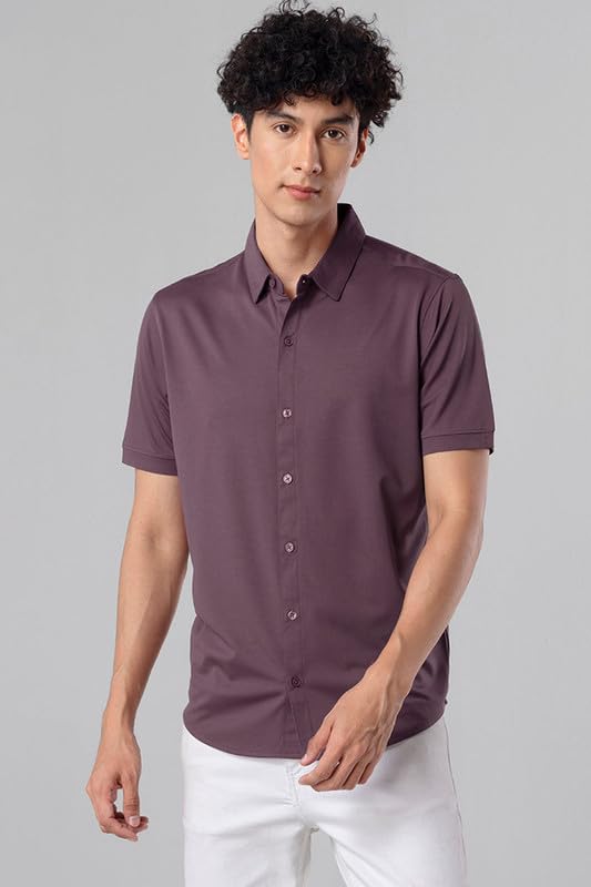Image of SNITCH Men Rayon Blend Regular Maverick Plum Shirt