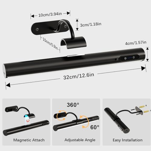 Image of Hapfish Picture Lights for Wall Battery Operated,Wireless Art Light for Paintings, Rechargeable Wall Sconce for Picture with Remote Control,Dimmable Wall Lighting for Gallery Dartboard Mirror - Black